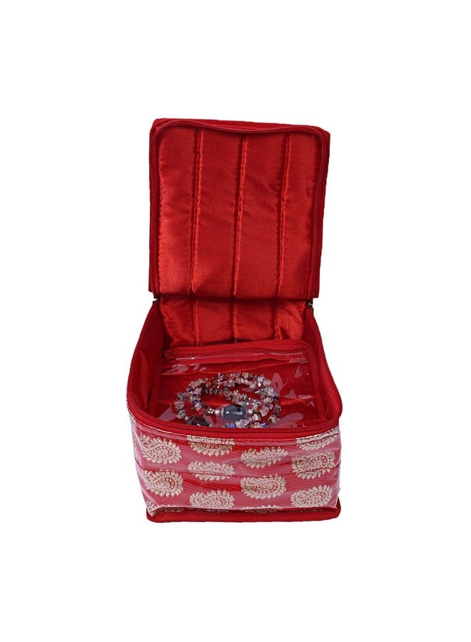 Kuber Industries Kuber Industries Brocade Jewellery Box/Organizer with 10 Pouch - Red-CTKTC21465  - Image 5