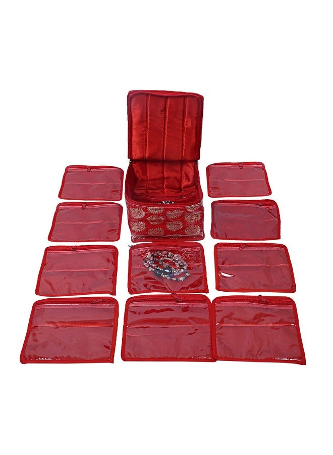 Kuber Industries Kuber Industries Brocade Jewellery Box/Organizer with 10 Pouch - Red-CTKTC21465  - Image 4