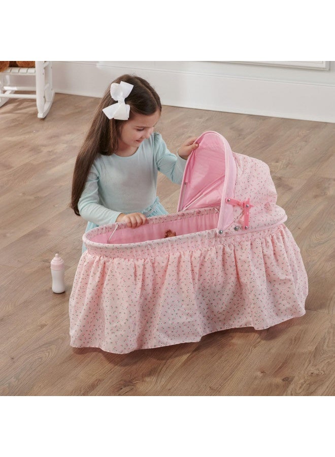 Badger Basket Badger Basket Foldable Toy Doll Rocking Bed With Hood For 22 Inch Dolls - Pink/Rosebud - Image 3