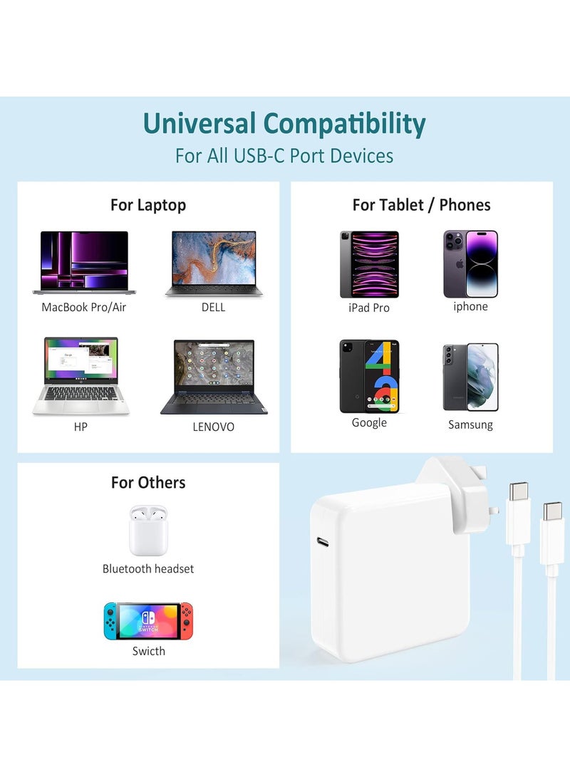 96W USB C Power Adapter,Macbook Pro-Air Fast Replacement Charger, Power Adapter Works with 13, 14, 15, 16 Inch 2016/17/18/19/20 Model Laptops, Tabs & Smartphones, Thunderbolt Charger with USB C Cable  - Image 3