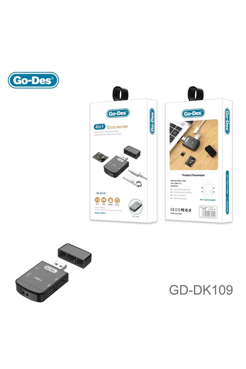GO-DES 4in1 USB Card Reader Type-C USB-A SD MicroSD OTG Adapter High Compatibility Ultra Slim Metal Design for Laptop Tablet Phone