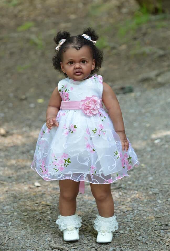 KOKOMANDY 28 inch Reborn Toddler Doll Black Girl Standing Dark Brown Silicone Reborn African American Black Girl Cute Realistic Baby Doll Soft Weighted Body Collectible Doll for Adults - Image 4