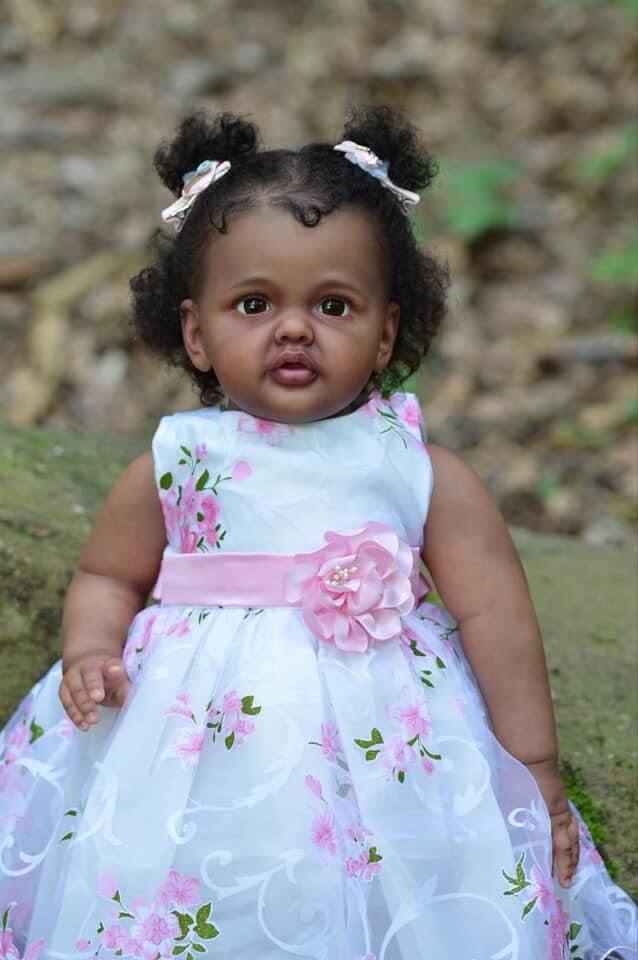 KOKOMANDY 28 inch Reborn Toddler Doll Black Girl Standing Dark Brown Silicone Reborn African American Black Girl Cute Realistic Baby Doll Soft Weighted Body Collectible Doll for Adults - Image 1