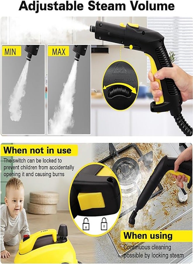 Steam Cleaner Easy Fix Steam Cleaner for Furniture 2 Liter Tank Capacity 2000W 5 Bar Steam Pressure and High Temperature for Kitchen Bathroom Kills 99.99% of Viruses Bacteria Household sterilization and Disinfection Formaldehyde Cleaning Machine (Yellow) - Image 3