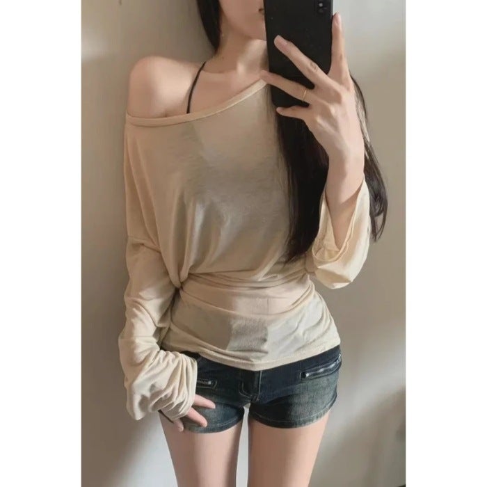 Summer Lightweight Sun Protection Blouse, Tulle Top, Women'S Suspender Two-Piece Set, Strappy Off-Shoulder One-Shoulder Outfit For Early Summer - Image 1