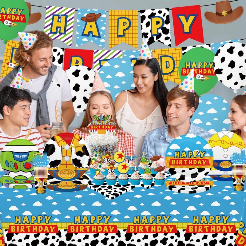 LANFUBEISI 130pcs Story Birthday Party Decorations Tableware Set for 20 Guests Include Banner, Cupcake Topper, Cake Topper,Paper Plates,Napkins and Cups,Plastic Tablecloth and Forks,Latex Balloons - Image 5