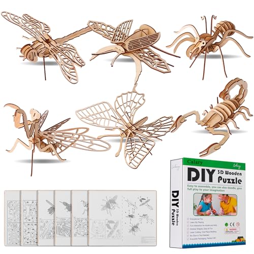calary 3D Wooden Puzzle Simulation Animal Dinosaur Assembly DIY Model Toy for Kids and AdultsSet of 6 - Image 1