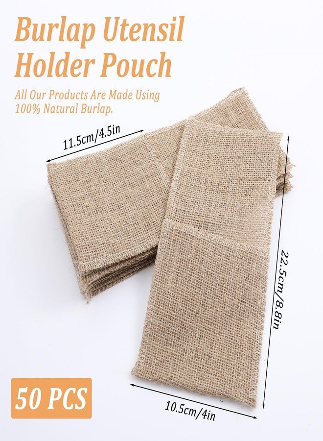 AojSup 50 Pcs Burlap Utensil Holder Pouch Set - 4 x 8.8 Inch Natural Jute Cutlery Pouch for Wedding Party Decor, Reusable Silverware Bags with Deep Pockets for Knives Forks Spoons - Image 3