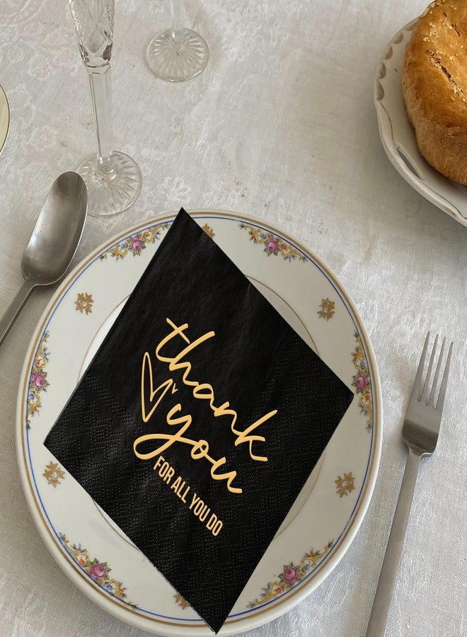 SWEETTALA Thank You for All You Do Napkins, 50 Pack Black and Gold Cocktail Napkins for Employee Teacher Doctor Nurse Staff Appreciation, Graduation Retirement Office Party Decorations, 3-Ply - Image 4