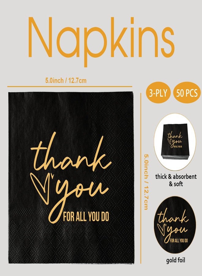 SWEETTALA Thank You for All You Do Napkins, 50 Pack Black and Gold Cocktail Napkins for Employee Teacher Doctor Nurse Staff Appreciation, Graduation Retirement Office Party Decorations, 3-Ply - Image 2