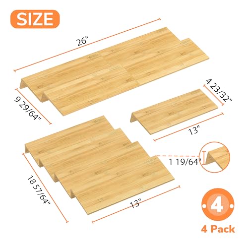 AMBIRD Bamboo Spice Drawer Organizer with Non-slip Mat, 4 Tier Jar Spice Rack Tray 13'',Seasoning Organizer for Kitchen,Cabinet,Drawers,Countertop - Image 2