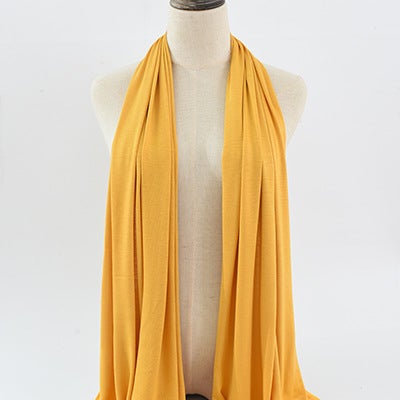 Cross-border solid color rayon sweat cloth ethnic women scarf mercerized cotton jersey headscarf long scarf wholesale 15# turmeric 