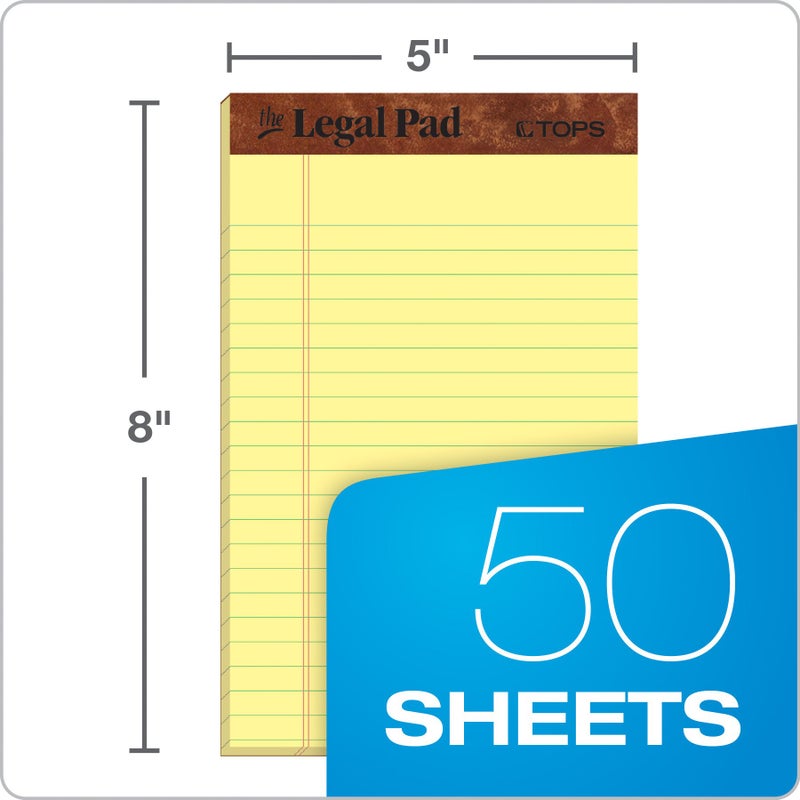 TOPS The Legal Pad Writing Pads, 5" x 8", Jr. Legal Rule, Canary Paper, 50 Sheets, 3 Pack (75013) - Image 2