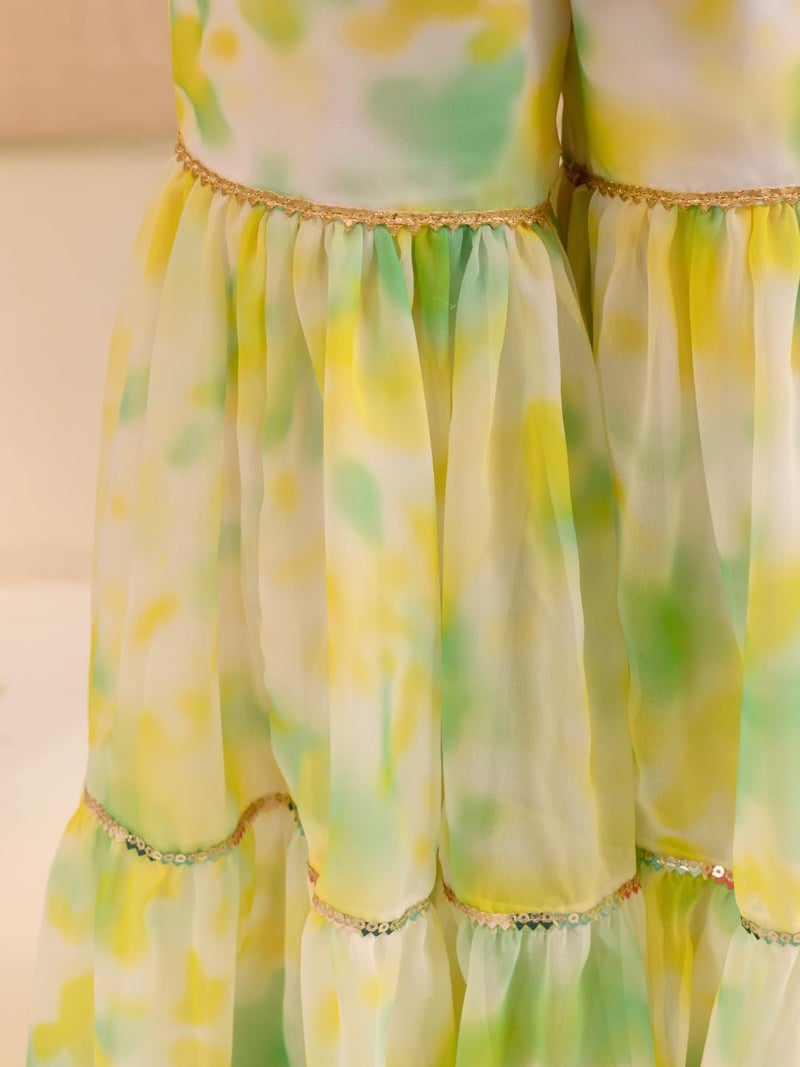 Pspeaches Girls Sleeveless Round Neck Tie & Dye Kurta And Sharara With Dupatta 3 Piece Set|Ethnic Wear For Kids Girls|Traditional & Festive Outfit 13-14 Year Multicolor - Image 5