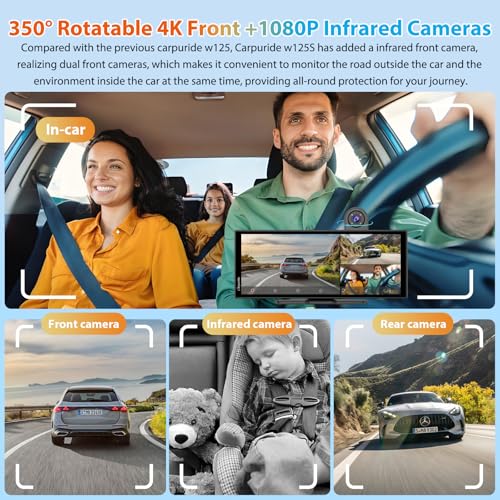 CARPURIDE W125S 11.26 Inch HD Wireless Carplay & Android Auto Screen, 4K +1080P+1080P Dash Camera for Cars with 64GB Card, with Loop Recording, Bluetooth, Voice Control, GPS, FM, Super Link - Image 4