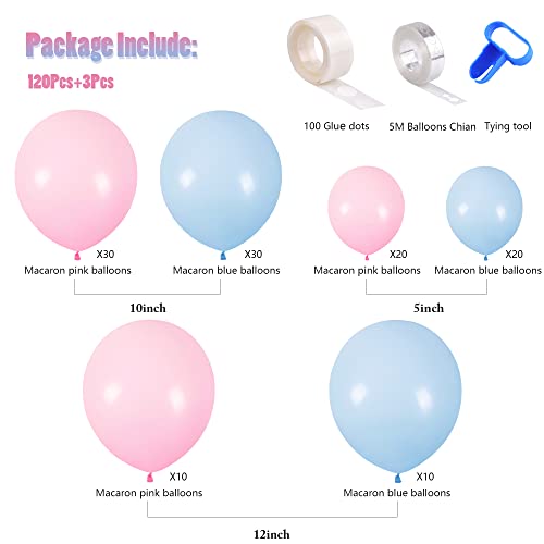 CANREVEL Gender Reveal Pink and Blue Balloons 120 pcs Macaron Blue Pink Latex Balloons Garland Arch kit for Baby Shower Birthday Bridal Shower Wedding Anniversary Party Decorations - Image 5