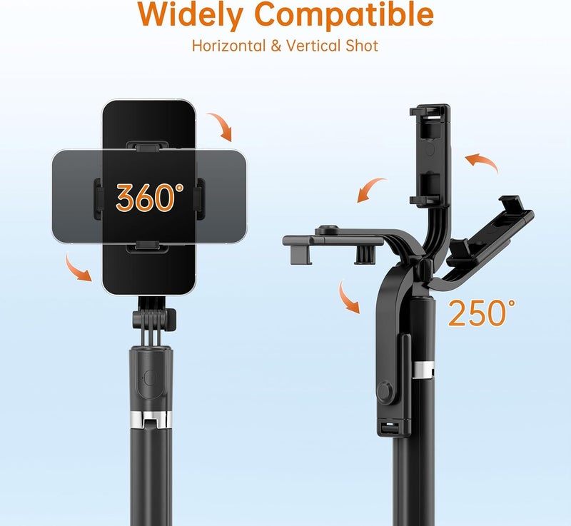 scev 67" Selfie Stick Tripod, Portable Cell Phone Tripod with Wireless Remote Control, 360Â° Rotating Extendable All-in-1 Travel Stand for Selfies Video Recording, Compatible with iOS/Android, Silver Black - Image 2