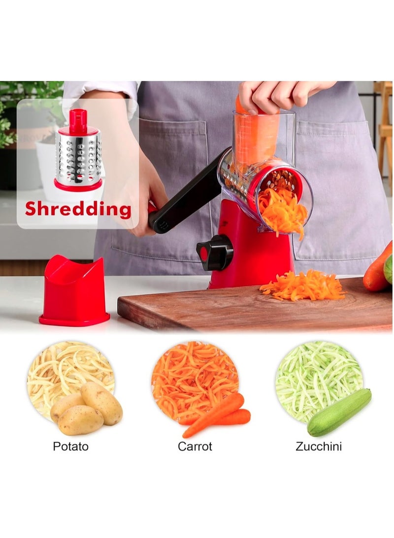 إيباسكت قطاعة خضراوات وفاكهه يدوية دوارة من ايباسكيت مزودة بمبشرة جبن وخضراوات وفواكه مع مقشرة من الفولاذ المقاوم للصدأ (أحمر) - Image 2