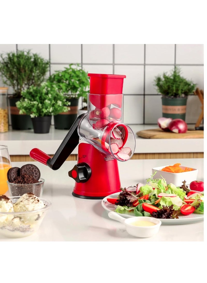 إيباسكت قطاعة خضراوات وفاكهه يدوية دوارة من ايباسكيت مزودة بمبشرة جبن وخضراوات وفواكه مع مقشرة من الفولاذ المقاوم للصدأ (أحمر) - Image 1