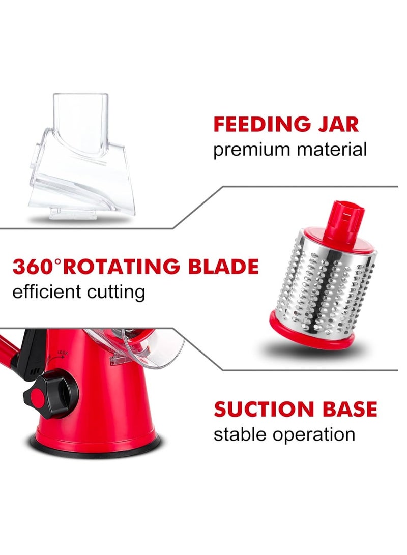 إيباسكت قطاعة خضراوات وفاكهه يدوية دوارة من ايباسكيت مزودة بمبشرة جبن وخضراوات وفواكه مع مقشرة من الفولاذ المقاوم للصدأ (أحمر) - Image 3