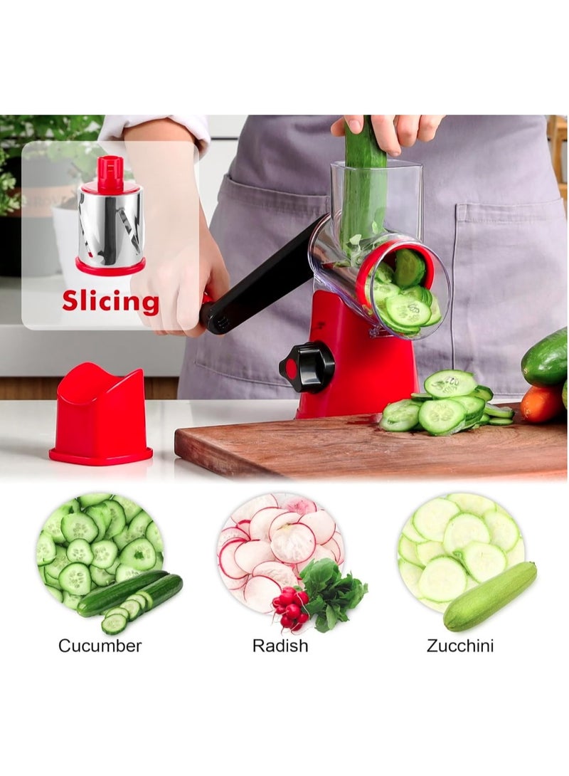 إيباسكت قطاعة خضراوات وفاكهه يدوية دوارة من ايباسكيت مزودة بمبشرة جبن وخضراوات وفواكه مع مقشرة من الفولاذ المقاوم للصدأ (أحمر) - Image 5