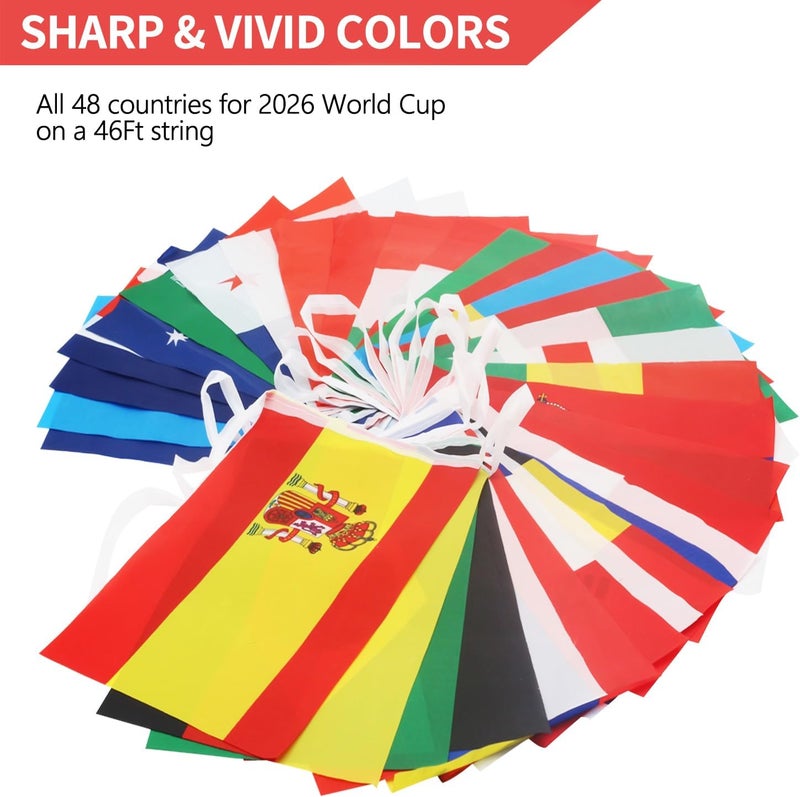 Anley 2026 World Cup 48 Countries String Flag, International Bunting Pennant Banner, Decoration for Grand Opening, Sports Bar, Party Events - 46 Feet 48 Flags - Image 2