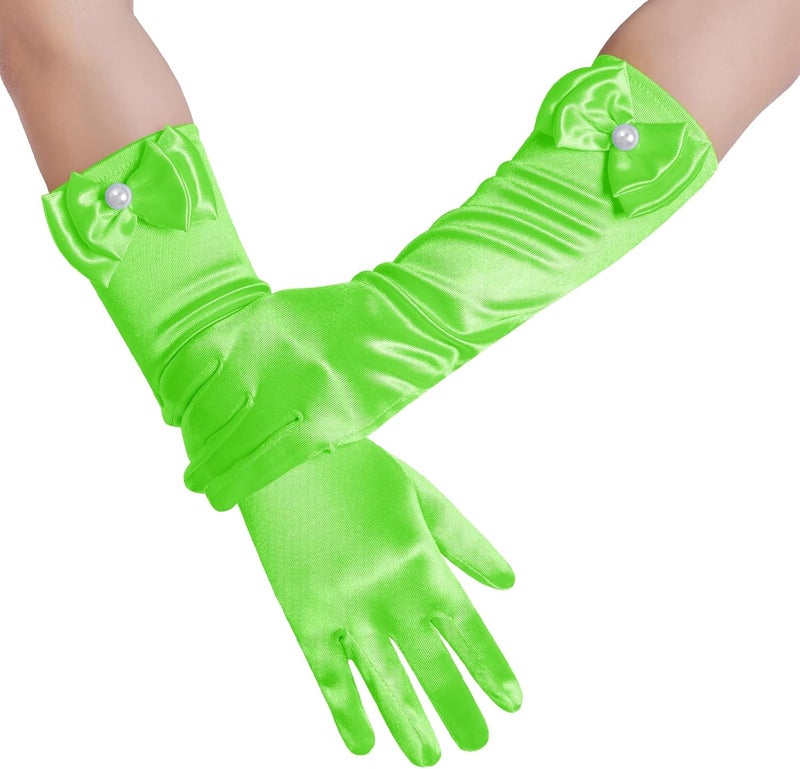 Yolyoo Girls Princess Gloves,Girl White Long Satin Princess Dress Up Diamonds Bows Gloves for Birthday,Wedding, Costume Party - Image 5