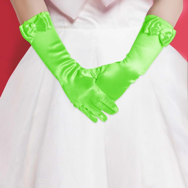 Yolyoo Girls Princess Gloves,Girl White Long Satin Princess Dress Up Diamonds Bows Gloves for Birthday,Wedding, Costume Party - Image 4
