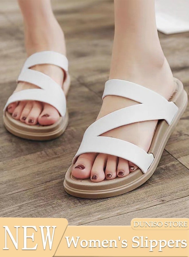 DUNISO Women's Slippers with Thick Sole Non-Slip Soles Fashion Beach Flat Slipper Open Toe Summer Comfortable Shoe for Travel Work School Indoor & Outdoor - Image 1