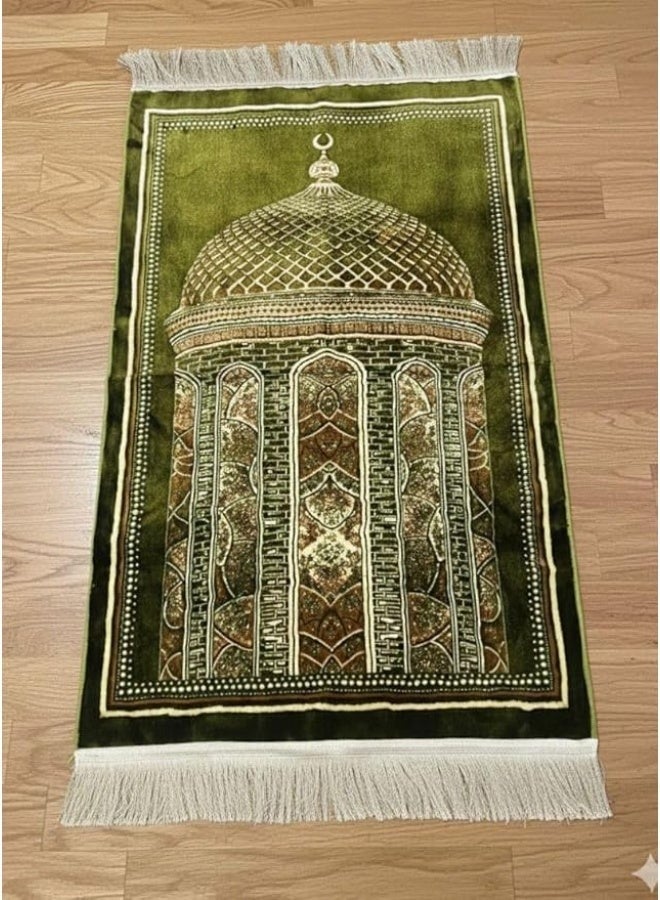 سجادة صلاة إسلامية مبطنة وناعمة بتصميم مسجد – قابلة للطي وخفيفة مع قاعدة مانعة للانزلاق – سهلة الغسيل للاستخدام في المنزل والمكتب والسفر – مناسبة للعمرة والحج وعيد (أخضر) - Image 2