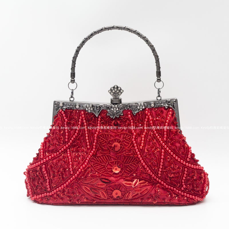 Kai Weili Vintage Geometric Heavy Handmade Beaded Embroidered Bag Women'S Bag Evening Bag Dress Cheongsam Bag Beaded Evening Bag - Image 1