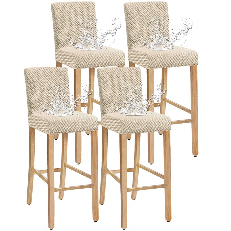 SHENGYIJING SHENGYIJING Stretch Check Jacquard bar Chair Covers with backrest Removable Washable Chair Slip Cover for Short Rotating Dining Chair Back Chair bar Stool Chair Beige1 Set of 4 