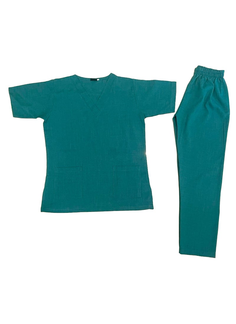 Rannah's Uniform Melange Scrub Suit Uniform Unisex Green V-Neck Nurse Suit Set  - Image 1