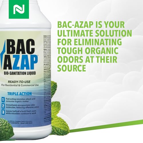 Nisus Bac-Azap Odor Eliminator, Ready-to-Use Bio-Sanitization Liquid, Neutralizes Organic Waste Odors, Safe for Plumbing, 1 Quart - Image 2