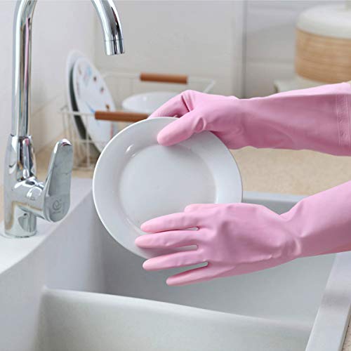 HSL Household Cleaning Gloves - 2 Pairs Reusable Kitchen Dishwashing Gloves with Latex Free, Cotton lining, Waterproof, Non-Slip, Ideal for Dishes, Household Chores, and Gardening (Medium) - Image 4