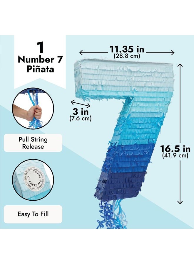Blue Panda Number 7 Pull String Pinata for Boys 7th Birthday Party Decorations, Ombre (16.5 x 11.35 In) - Image 3