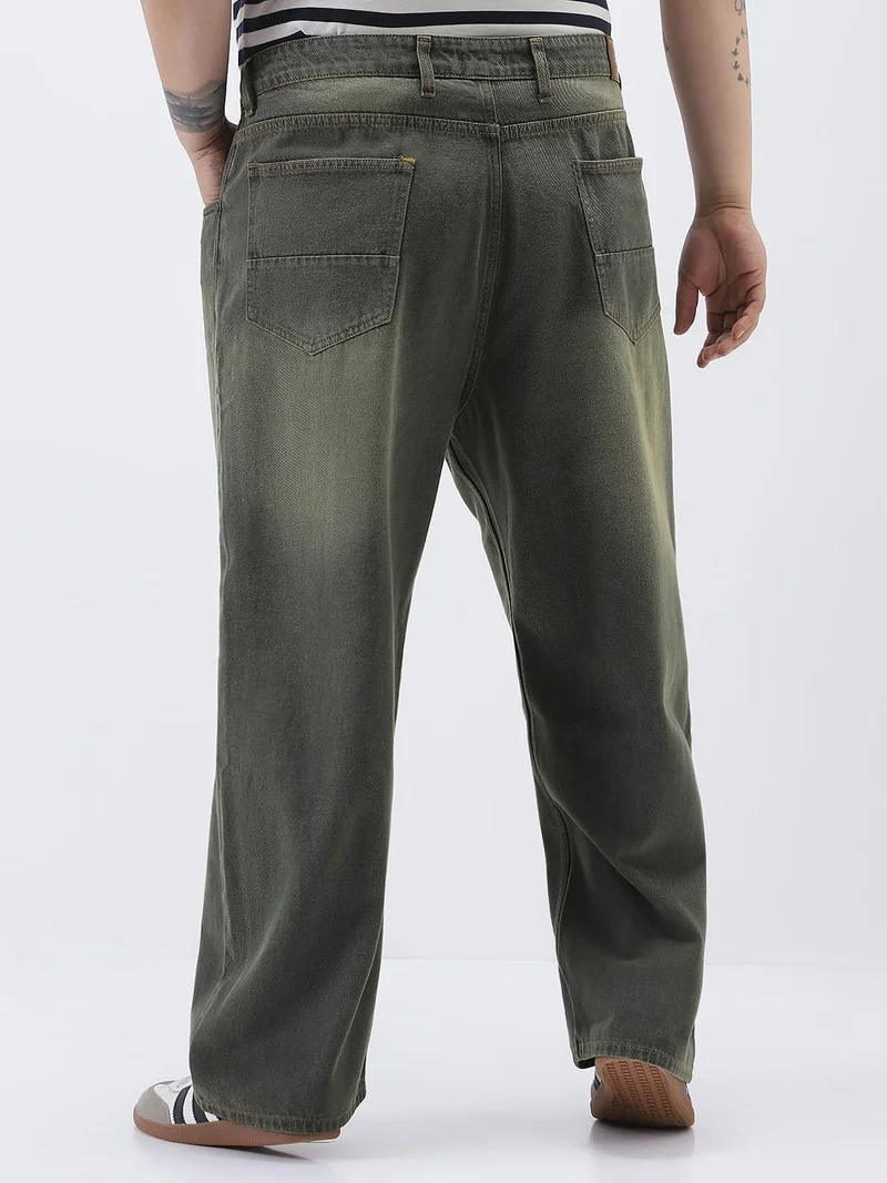 Urbano Fashion  Urbano Plus Men's Dark Grey Loose Baggy Fit Heavy Washed Jeans Non-Stretchable  | Best Price UAE