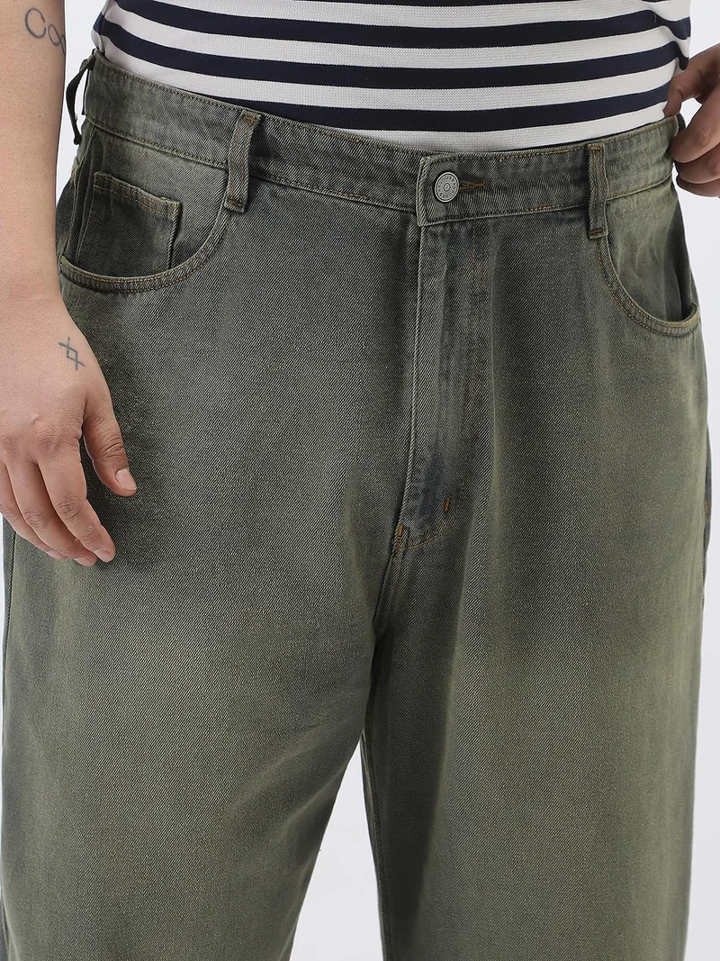 Urbano Fashion  Urbano Plus Men's Dark Grey Loose Baggy Fit Heavy Washed Jeans Non-Stretchable  | Best Price UAE