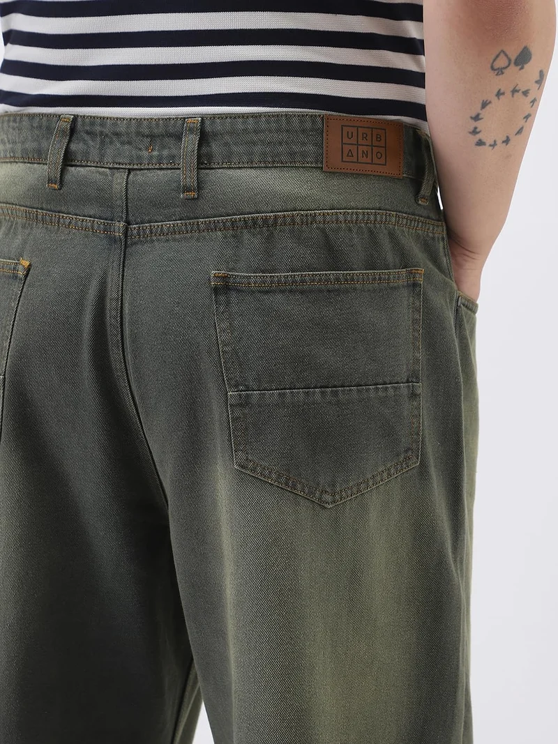 Urbano Fashion  Urbano Plus Men's Dark Grey Loose Baggy Fit Heavy Washed Jeans Non-Stretchable  | Best Price UAE