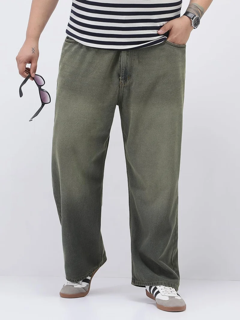Urbano Plus Men's Dark Grey Loose Baggy Fit Heavy Washed Jeans Non-Stretchable