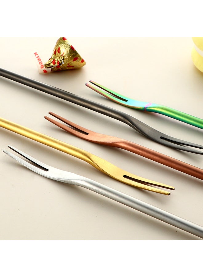 Creative Japanese 304 Stainless Steel Sanding Solid Fruit Fork Long Handle Round Handle Moon Cake Dessert Cake 2 Teeth Fruit Sticks-Colour:Silver Short Handle Fruit Fork 13cm - Image 4