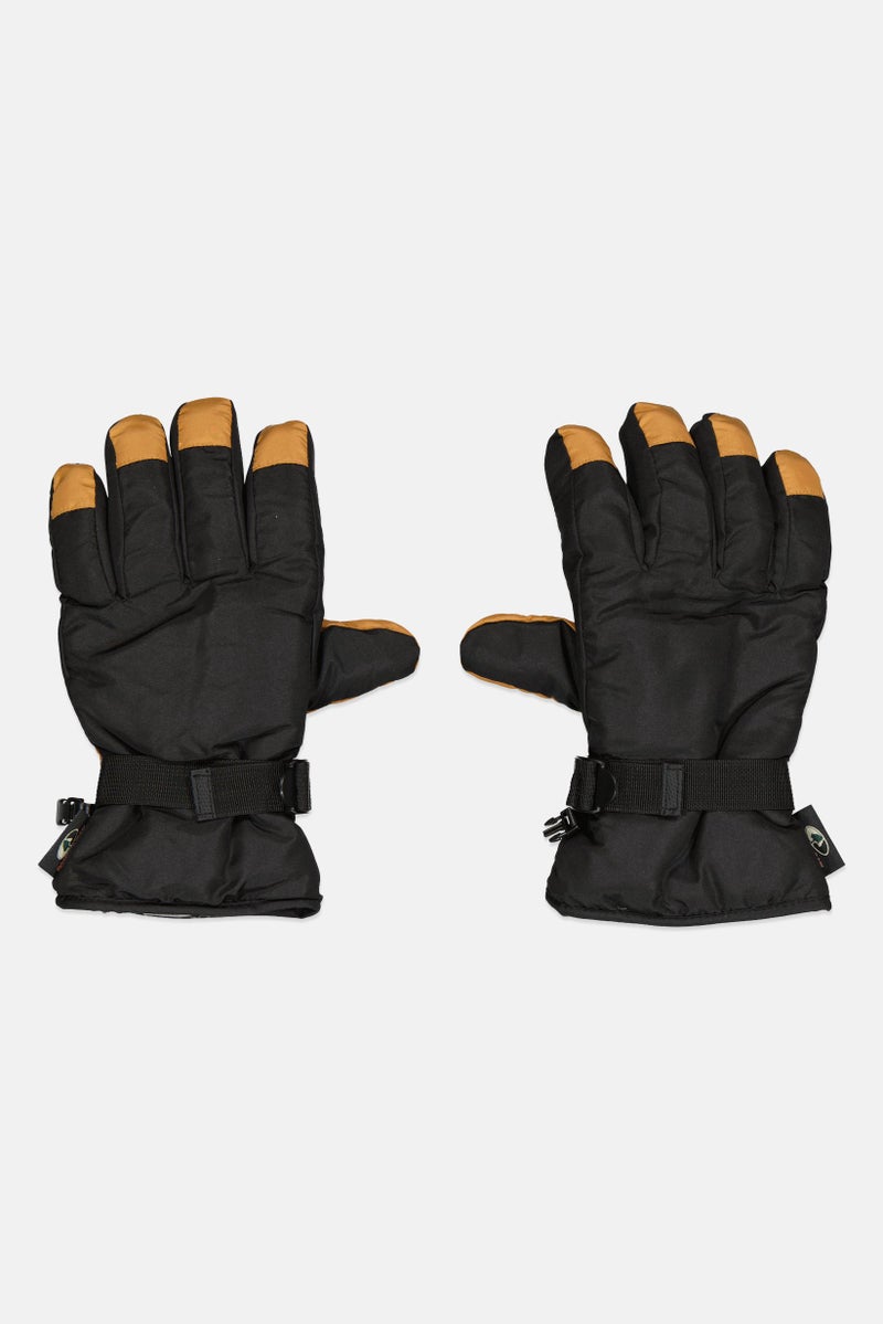 Men 1 Pair Two Tone Gloves, Black/Tan