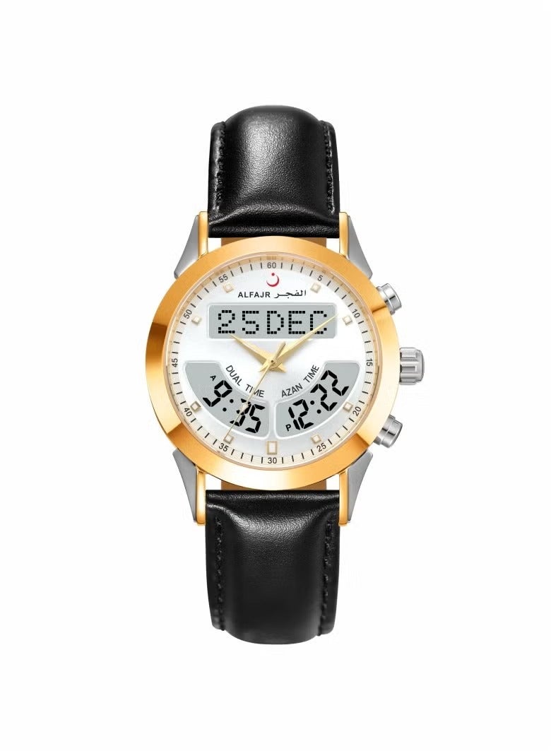 الفجر ساعة رجالية فاخرة من الجلد الأسود الفاخر للرجال WA-10GSL