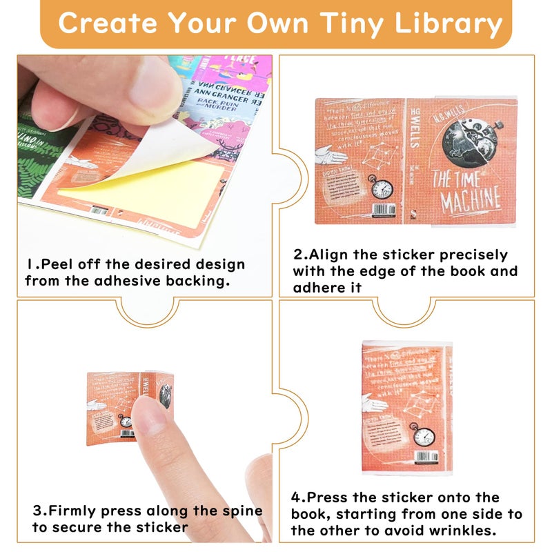 LUFEEMGA 200PCS Mini Book Cover Stickers for Anxiety Bookshelf, 1:12 Miniatures Front and Back Cover Stickers Scrapbook Dollhouse Decor, Fits for 0.16" DIY Crafts Mini Books - Image 3