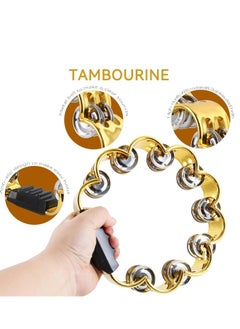 Generic Tambourine Metal Jingles Hand Held Percussion Hand Drum Double Row Metal Jingles Hand Bell Performance Level Handheld Percussion Flower Tambourine and Egg Shakers for Kids Adults KTV Party  - Image 3