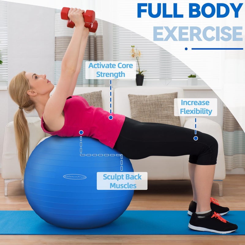 Fitvids فيتفيدز كرة التمرين المقاومة للانفجار والانزلاق - كرة اليوغا - كرة اللياقة البدنية - كرة الولادة مع مضخة سريعة، سعة 2000 رطل، زرقاء، 22 بوصة، M - Image 3