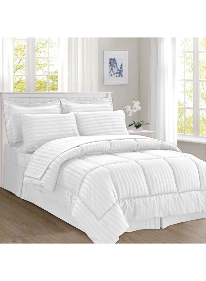 Double Size 4 Piece Duvet Set 200 x 220 cm - 1 Duvet With Filling, 1 Fitted Bed Sheet and Pillow Cases 48x74+5cm - White - Image 4