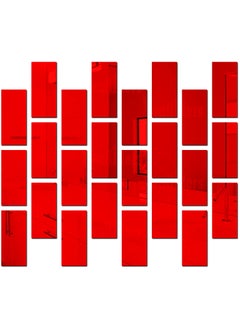 Wall1ders Wall1ders 24 Rectangle Red Mirror Stickers for Wall Acrylic Stickers Wall Mirror Stickers Wall Stickers for Bedroom Hall Home Offices 