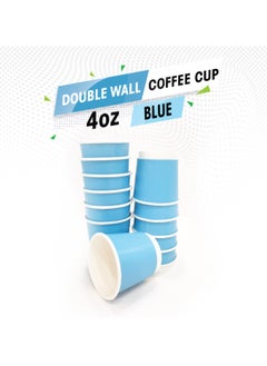 Disposable Double Wall Blue Coffee Cups 4 Ounce Coffee Cups To Go Paper Coffee Cups and Designs, Recyclable, Hot Coffee Cups 50 Pieces.