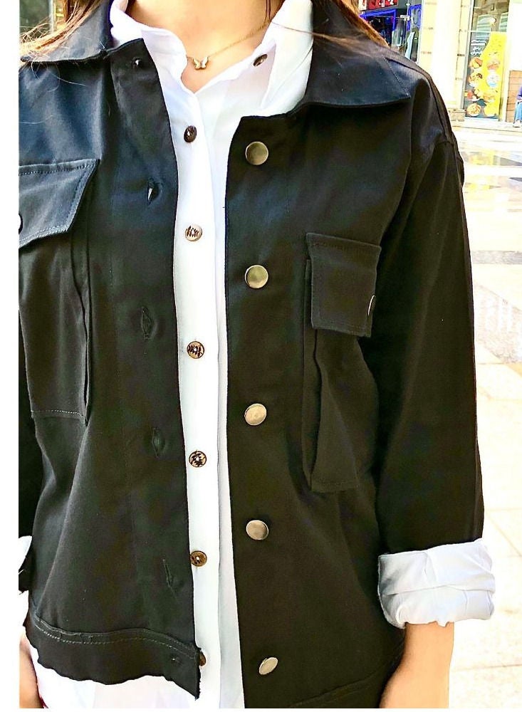 Puritopia Black Basic Women Jacket With Pockets  - Image 3